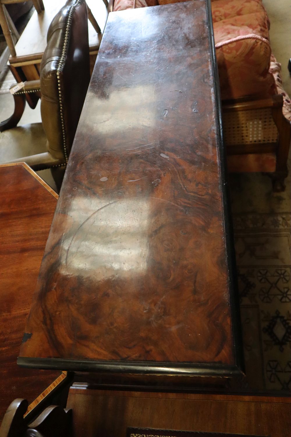 A late Victorian figured walnut pier cabinet, width 106cm, depth 32cm, height 98cm